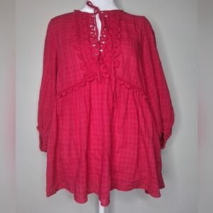 Max Studio Pink Fuchsia Boho Peasant Blouse Wrap Top Long Balloon Sleeve M